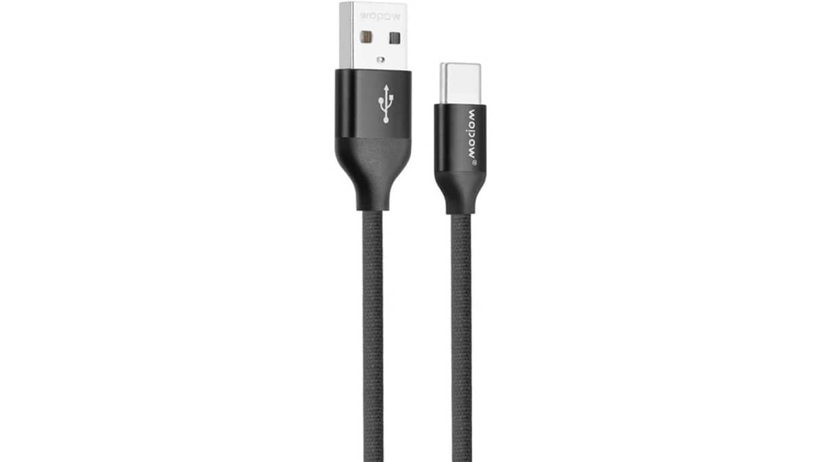 شتر wopow-lt30-typec-fabric-charging-cable-2-meter-black