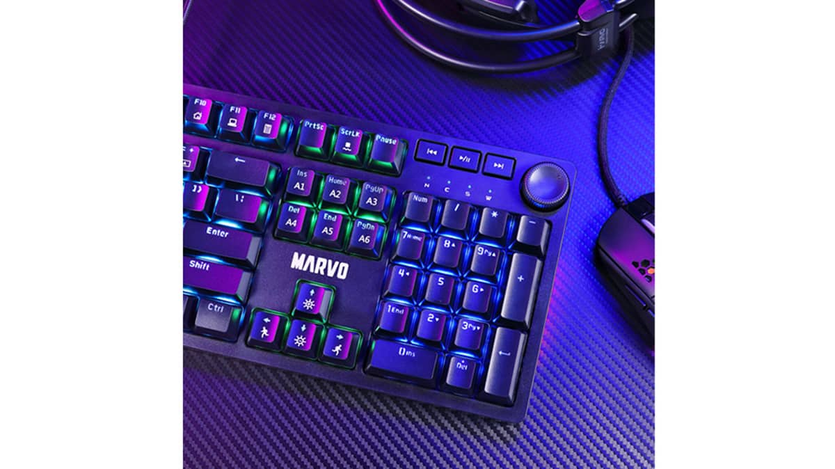 شتر marvo-kg954-gaming-mechanical-keyboard-108-keys-blue-switches-black