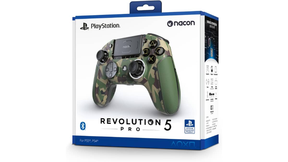شتر nacon-revolution-5-pro-officially-licensed-playstation-wireless-gaming-controller-forest-camo