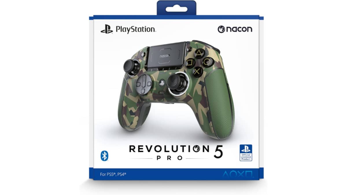 شتر nacon-revolution-5-pro-officially-licensed-playstation-wireless-gaming-controller-forest-camo