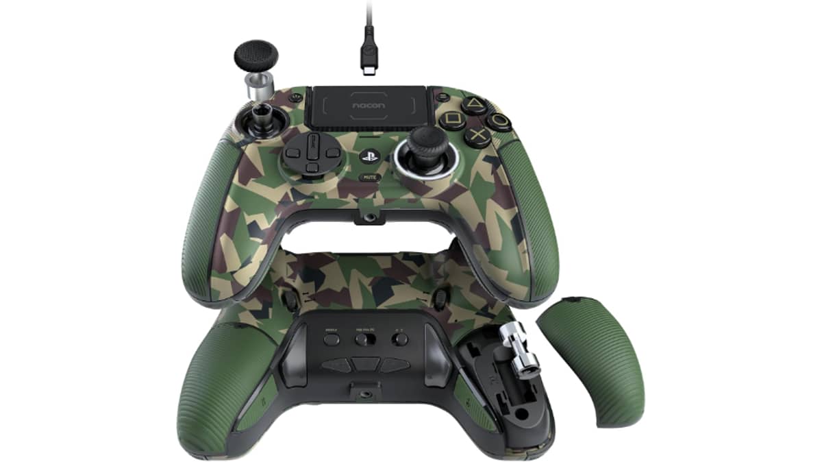 شتر nacon-revolution-5-pro-officially-licensed-playstation-wireless-gaming-controller-forest-camo