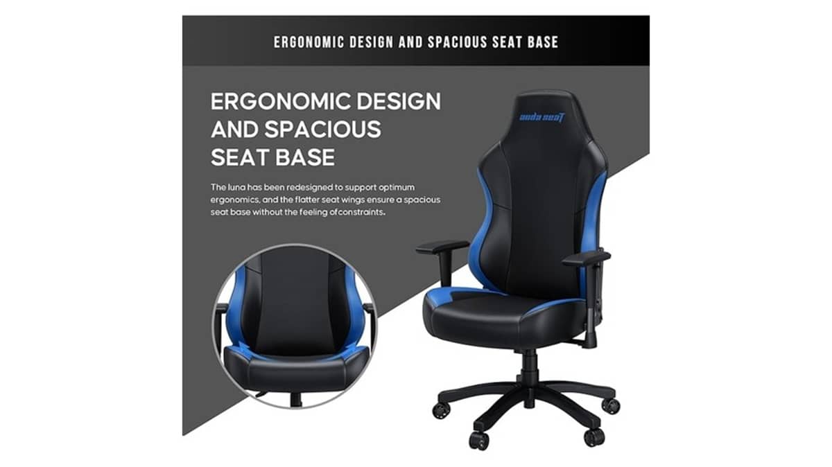 شتر andaseat-luna-pvc-gaming-chair-l-black-and-blue