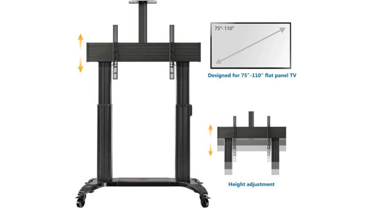 buy nb-tw100-support-tv-size-75-to110-inch-motorized-heavy-duty-pro-mobile-cart