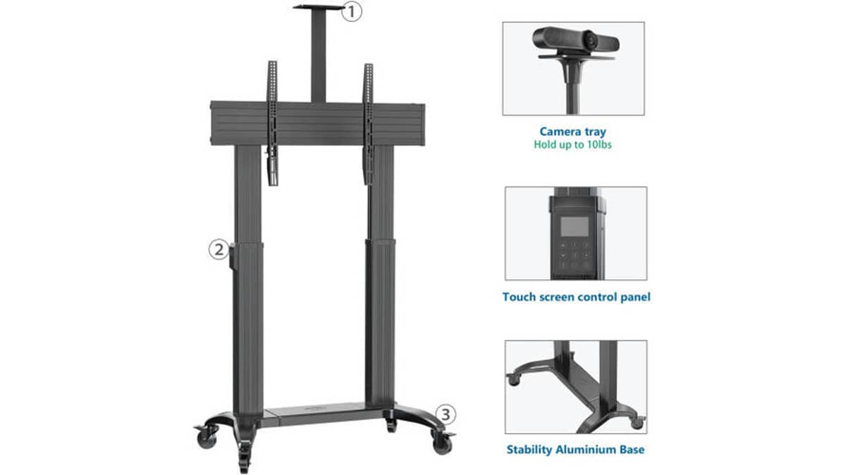 buy nb-tw100-support-tv-size-75-to110-inch-motorized-heavy-duty-pro-mobile-cart
