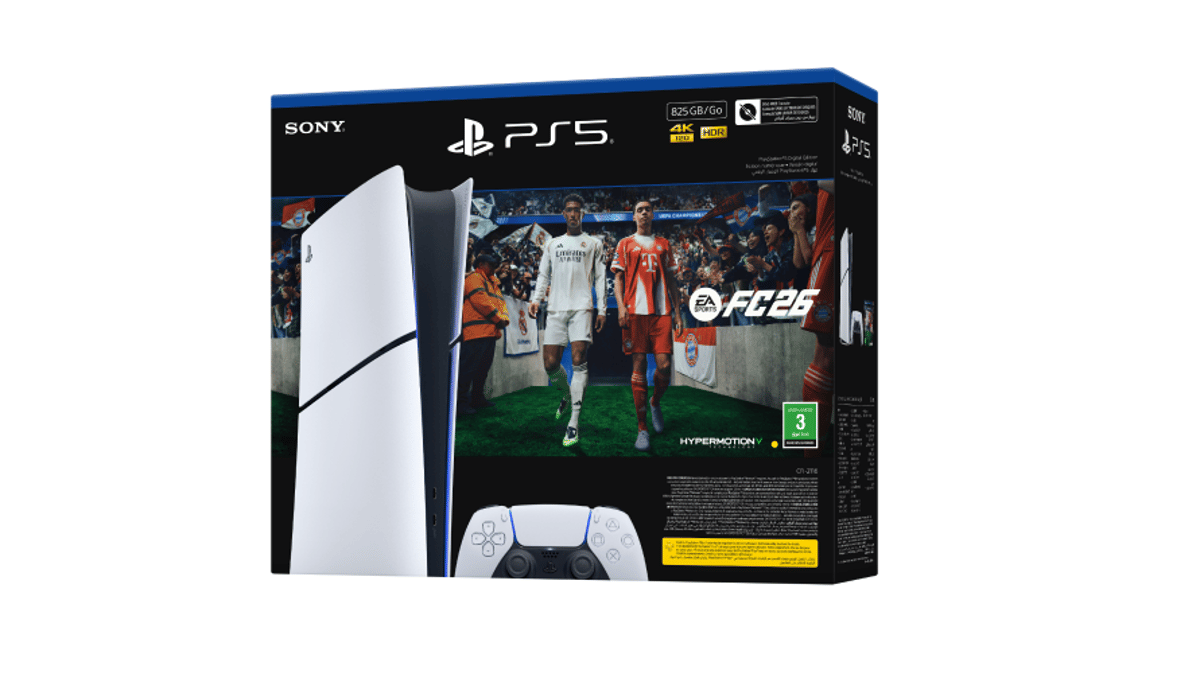 شتر playstation-5-digital-console-825gb-with-ea-sports-fc26-ps5-game-voucher