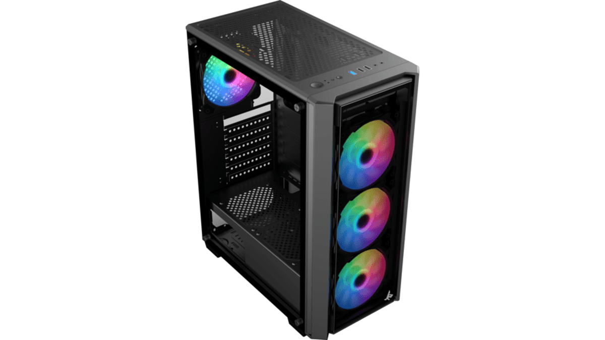 شتر sharx-striker-argb-atx-pc-case-4x120mm-pre-installed-fans-or-glass-side-panel-black