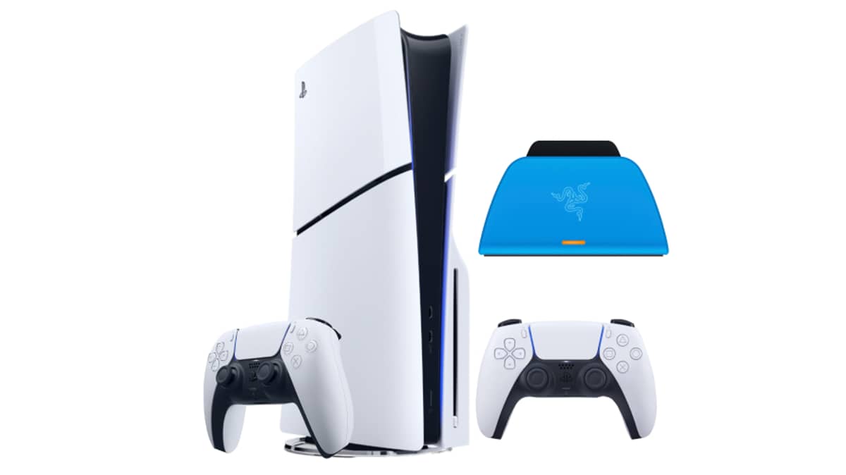 buy playstation-5-slim-bluray-disc-console-bundle-with-extra-dualsense-wireless-controller-and-free-razer-charging-stand-white