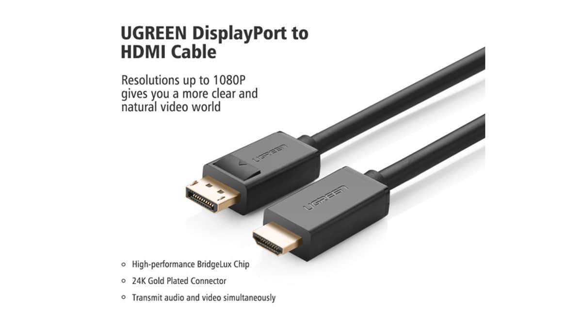 شتر ugreen-dp-male-to-hdmi-male-cable-2m-black