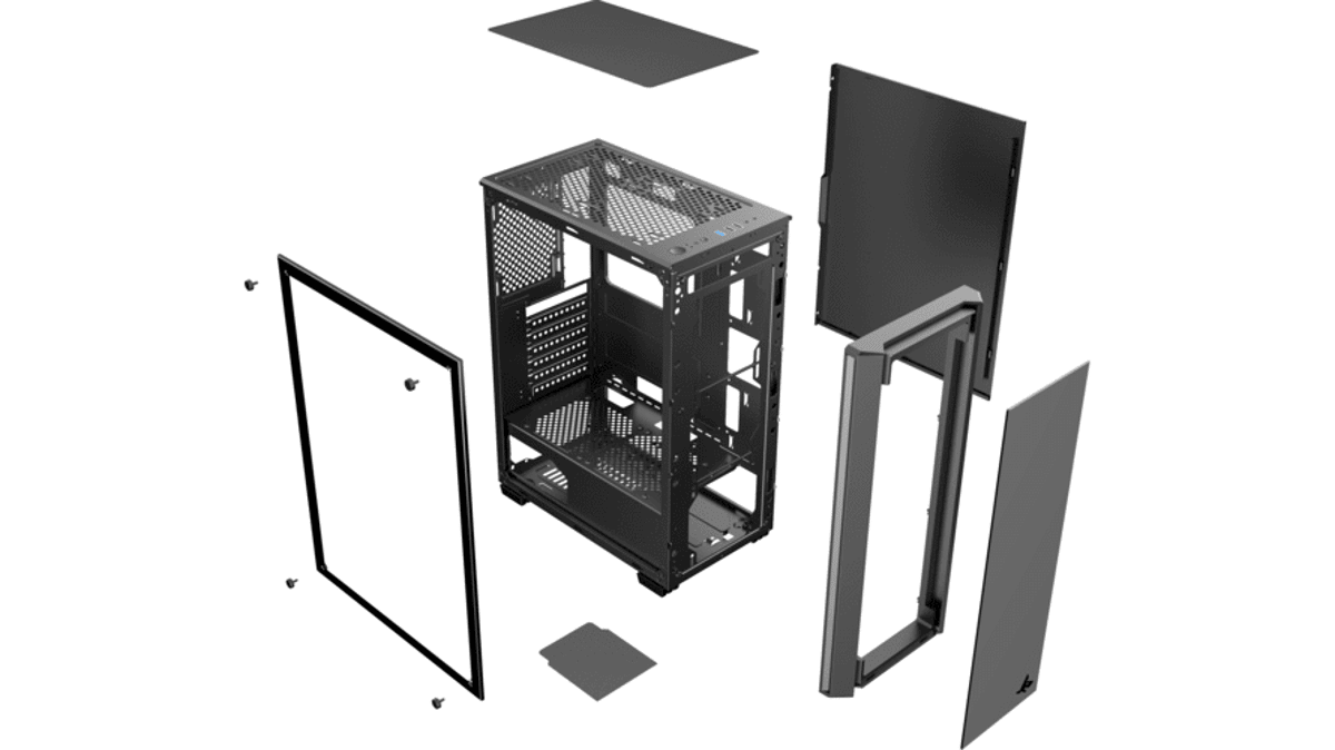 شتر sharx-striker-argb-atx-pc-case-4x120mm-pre-installed-fans-or-glass-side-panel-black