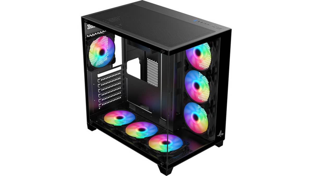 شتر sharx-profin-atx-mid-tower-gaming-pc-case-with-7x-120mm-pre-installed-argb-fans