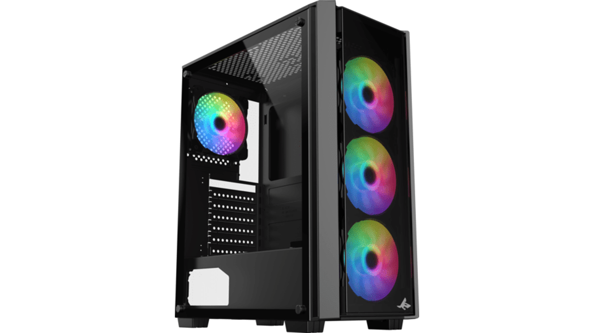 شتر sharx-striker-argb-atx-pc-case-4x120mm-pre-installed-fans-or-glass-side-panel-black