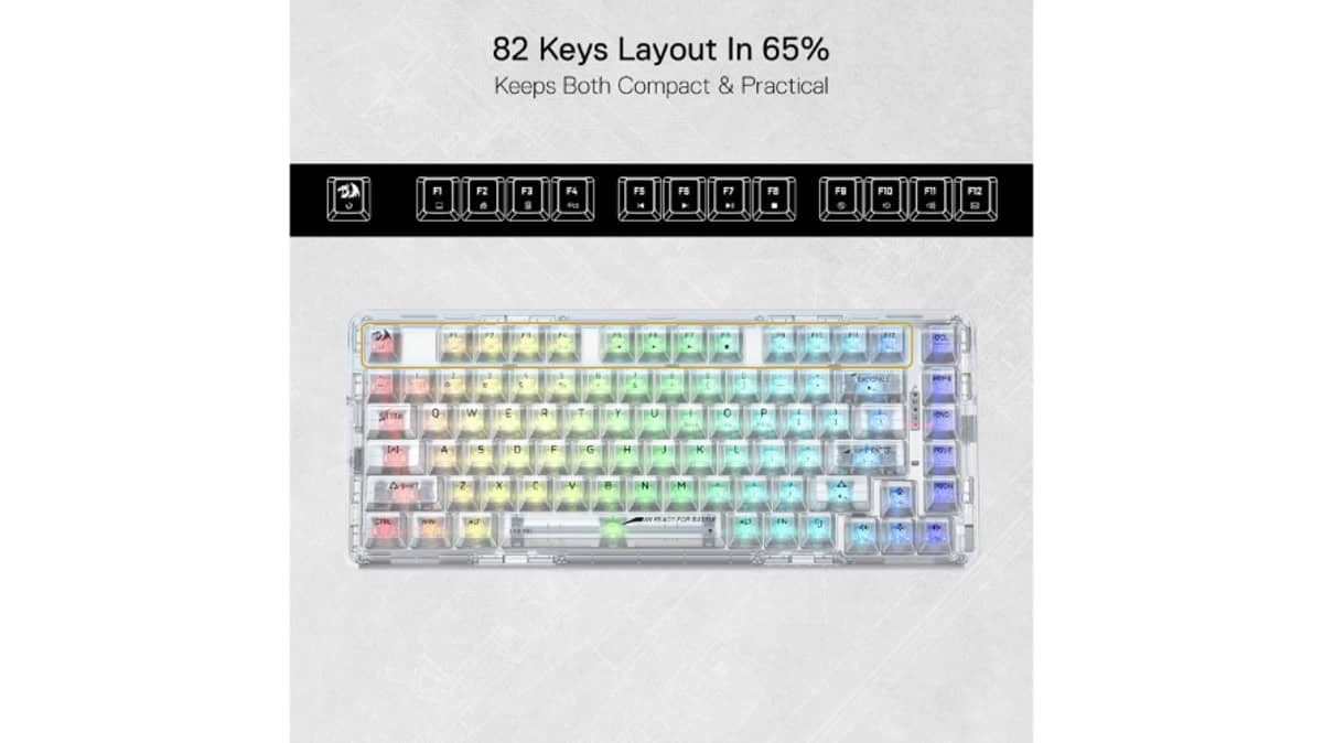 شتر redragon-pro-full-transparent-mechanical-wireless-gasket-rgb-gaming-keyboard-white-transparent