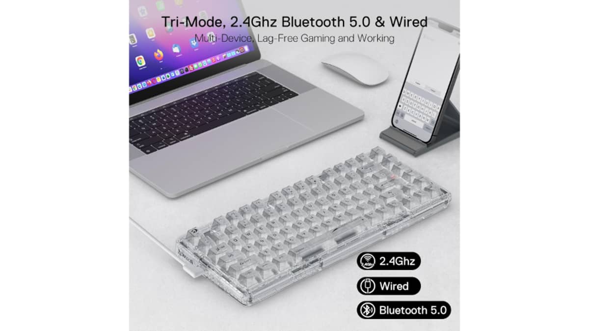 شتر redragon-pro-full-transparent-mechanical-wireless-gasket-rgb-gaming-keyboard-white-transparent