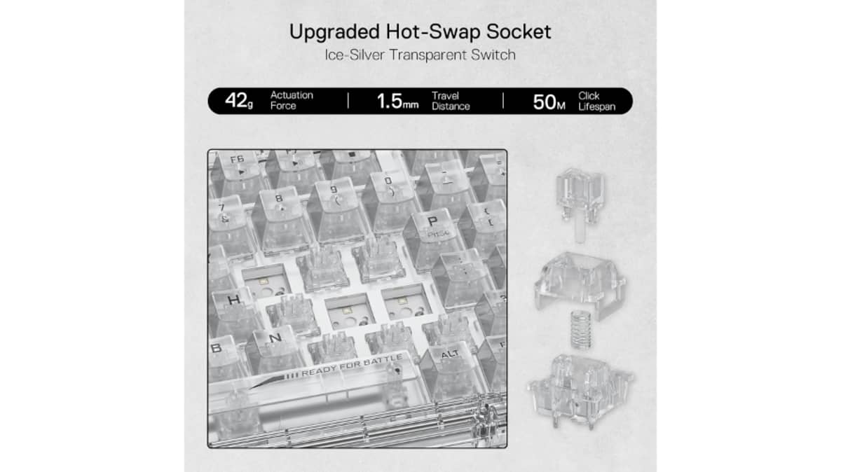شتر redragon-pro-full-transparent-mechanical-wireless-gasket-rgb-gaming-keyboard-white-transparent