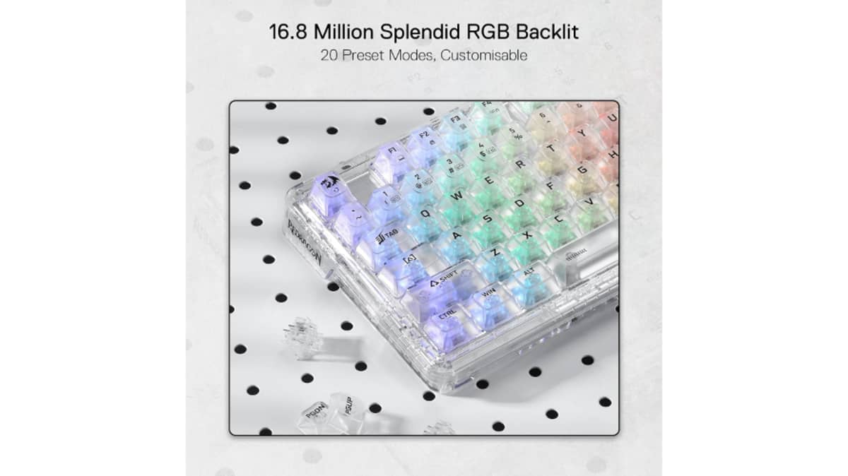 شتر redragon-pro-full-transparent-mechanical-wireless-gasket-rgb-gaming-keyboard-white-transparent
