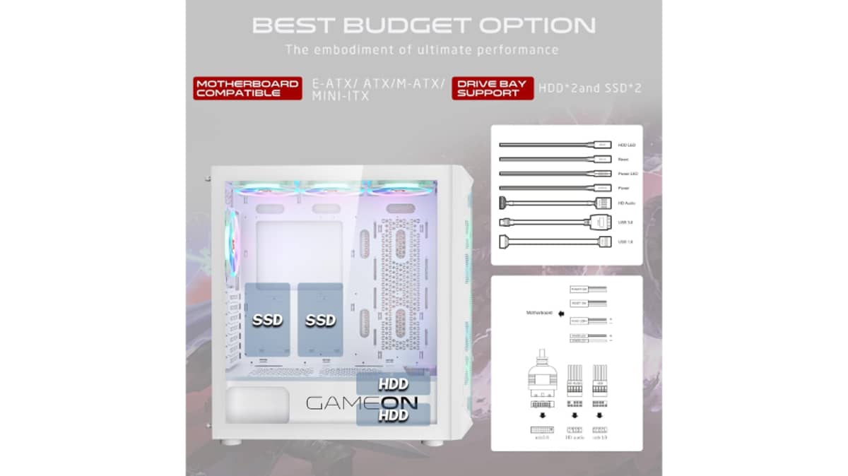 buy gameon-emperor-arctic-i-series-7-fans-mid-tower-argbpwm-lighting-gaming-case-white