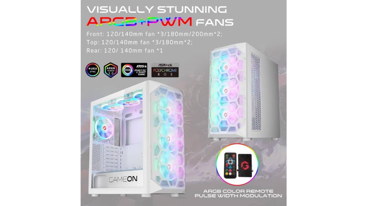 buy gameon-emperor-arctic-i-series-7-fans-mid-tower-argbpwm-lighting-gaming-case-white