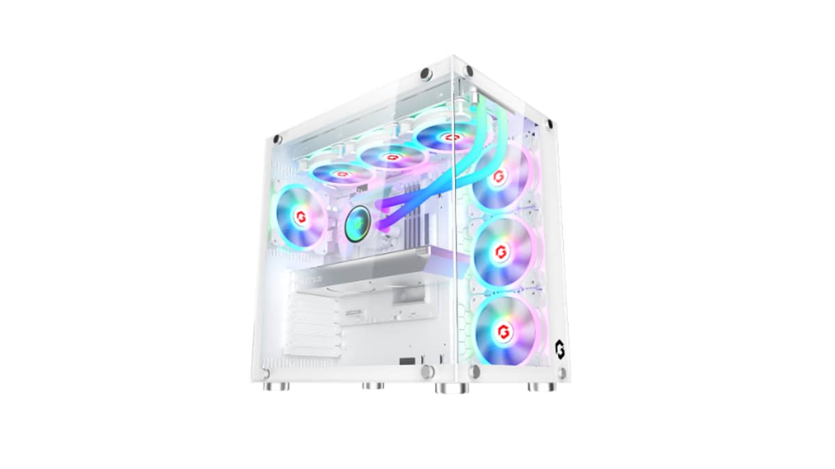 شتر gameon-emperor-midnight-ii-series-7-fan-mid-tower-argbpwm-lighting-gaming-case-white