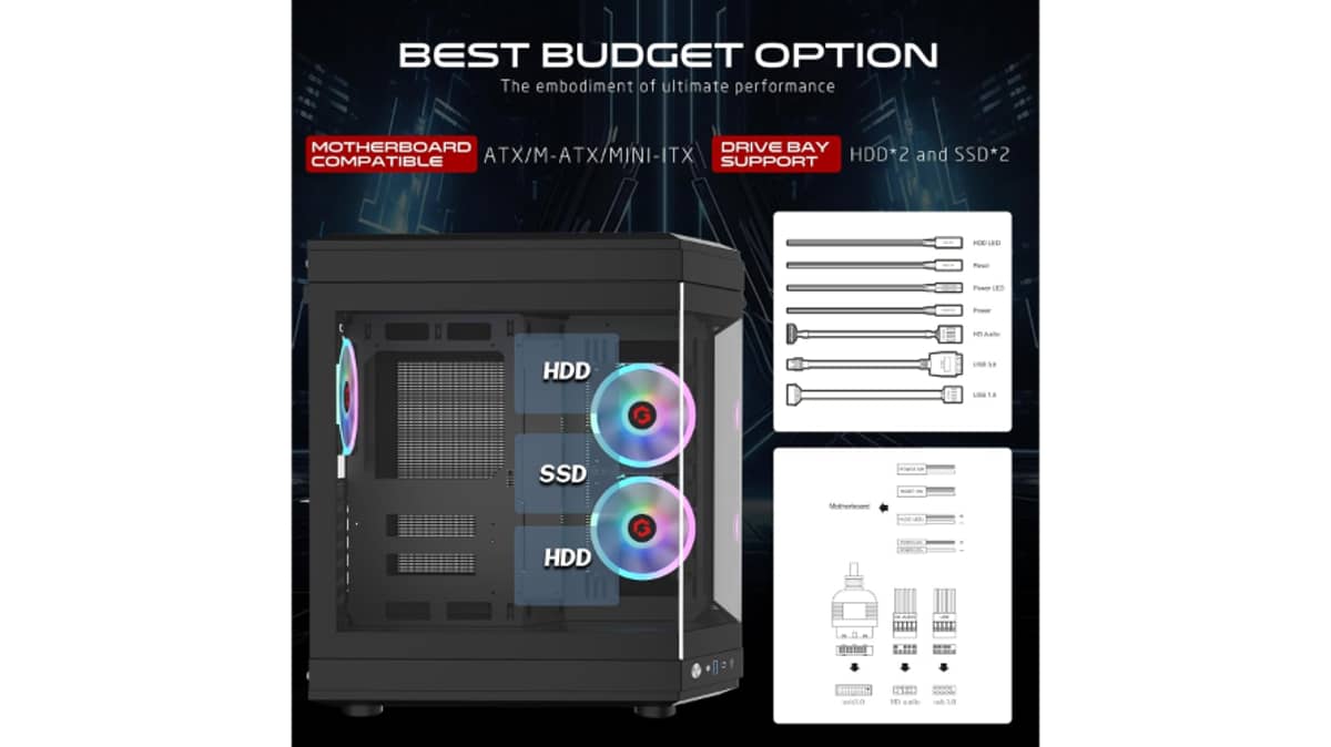شتر gameon-vortex-arctic-series-3-fan-mid-tower-argbpwm-lighting-gaming-case-black