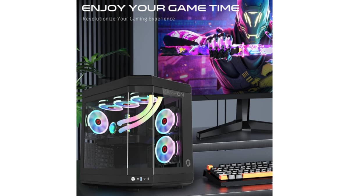 شتر gameon-vortex-arctic-series-3-fan-mid-tower-argbpwm-lighting-gaming-case-black