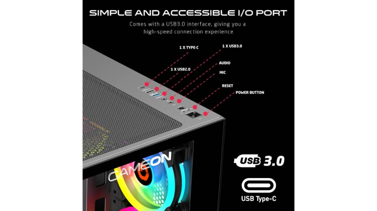 شتر gameon-emperor-midnight-series-7-fan-mid-tower-argbpwm-lighting-gaming-case-black