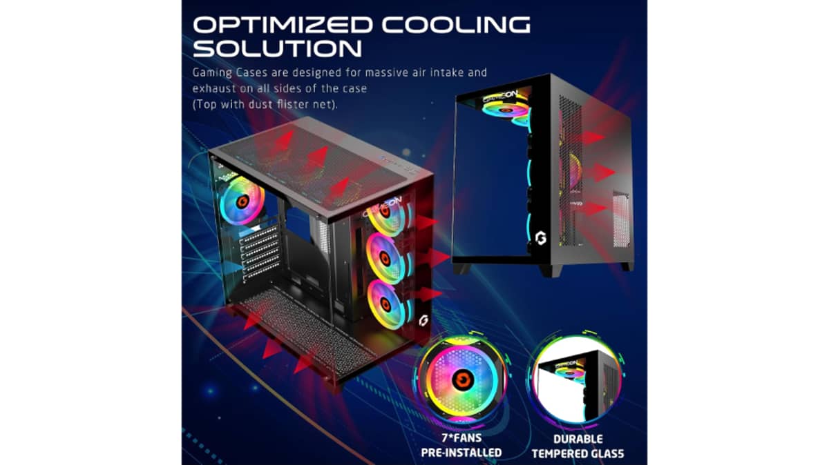 شتر gameon-emperor-midnight-series-7-fan-mid-tower-argbpwm-lighting-gaming-case-black