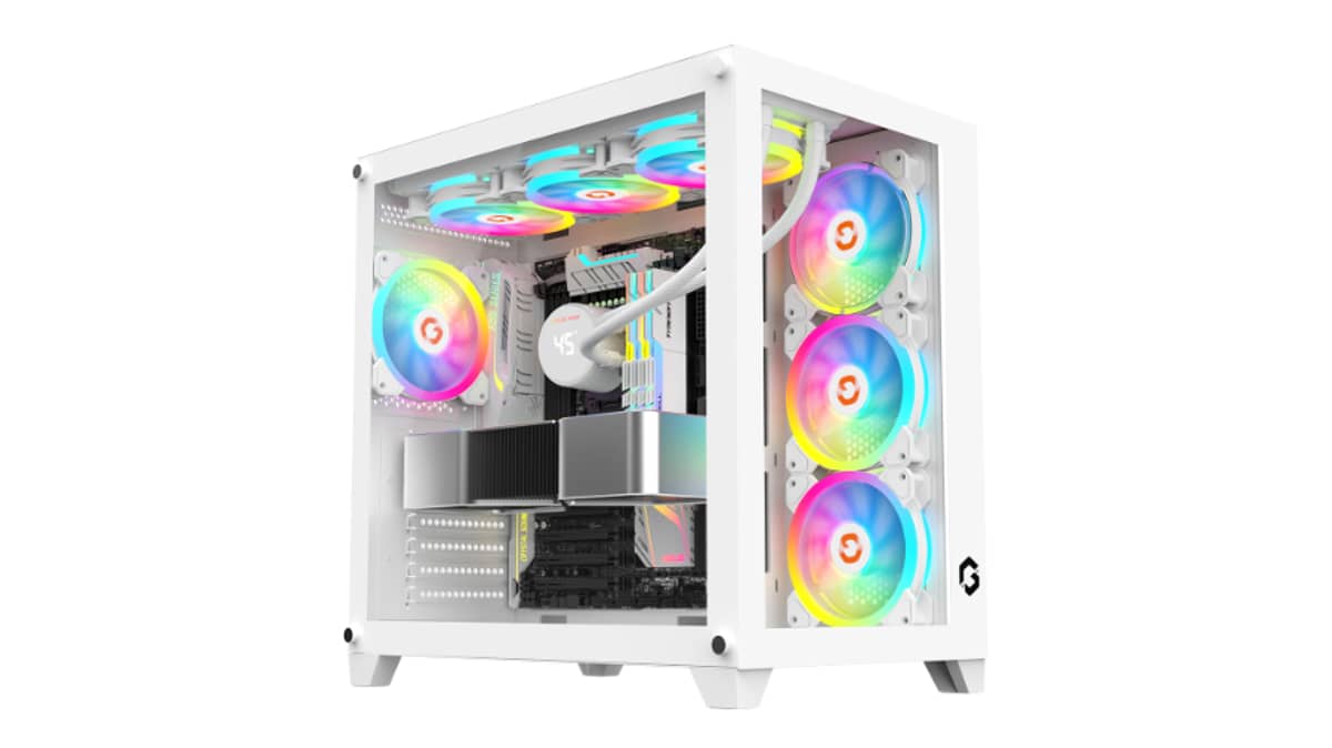 شتر gameon-emperor-arctic-series-7-fan-mid-tower-argbpwm-lighting-gaming-case-white