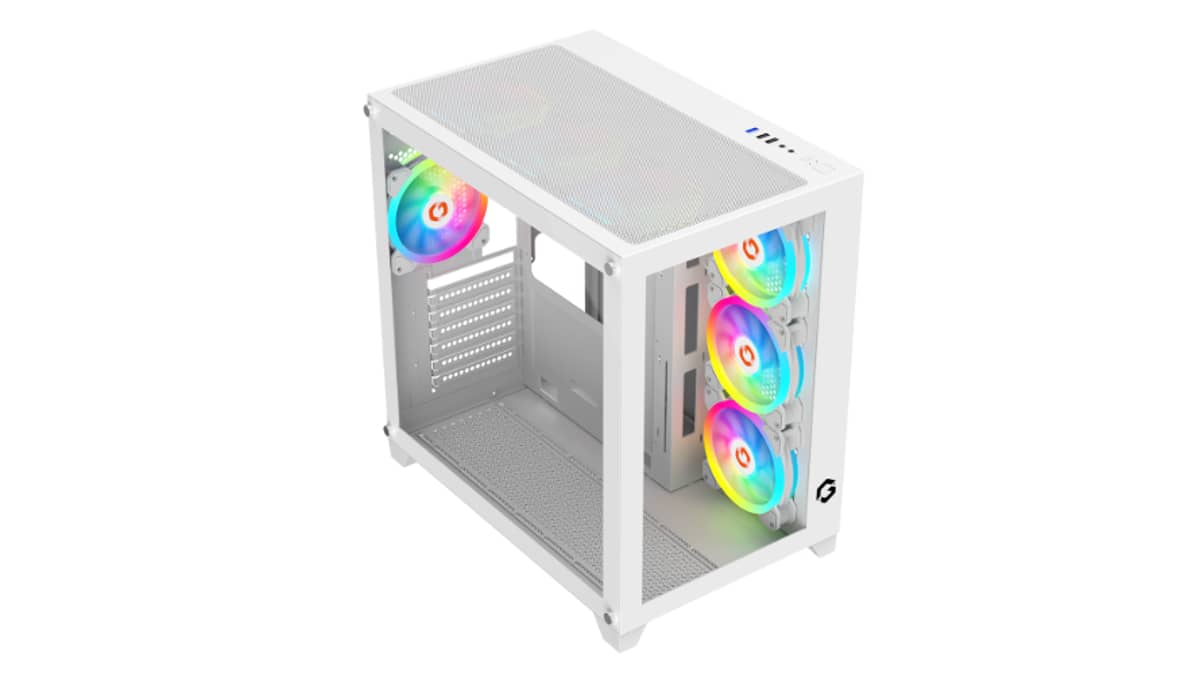 شتر gameon-emperor-arctic-series-7-fan-mid-tower-argbpwm-lighting-gaming-case-white