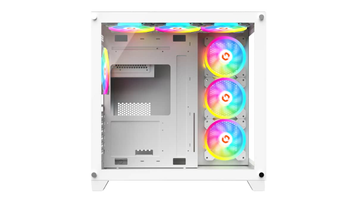 شتر gameon-emperor-arctic-series-7-fan-mid-tower-argbpwm-lighting-gaming-case-white