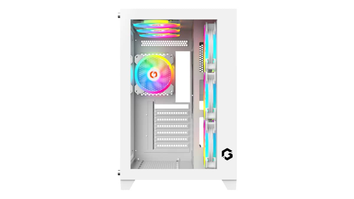 شتر gameon-emperor-arctic-series-7-fan-mid-tower-argbpwm-lighting-gaming-case-white