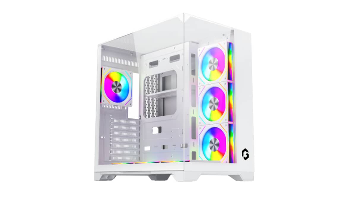 شتر gameon-valkyrie-i-series-7-fan-mid-tower-argbpwm-lighting-gaming-case-white
