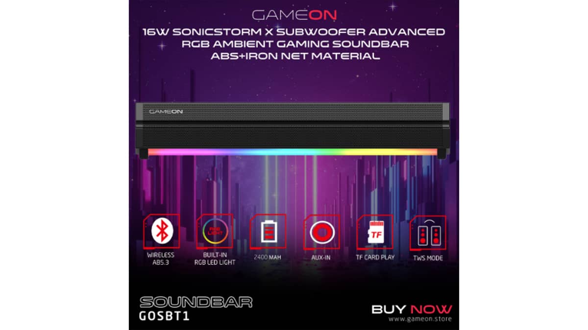 buy gameon-sonicstorm-x-wireless-rgb-gaming-soundbar-black