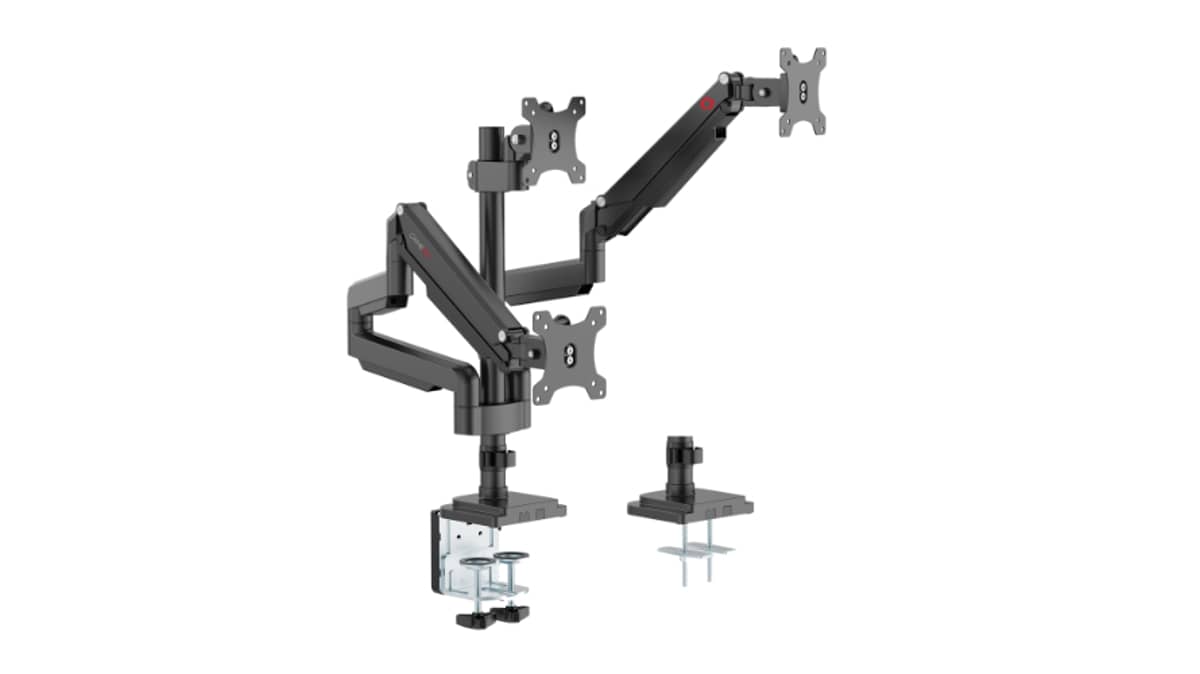 buy gameon-fits-17-30-inch-triple-monitor-arm-for-gaming-and-office-black
