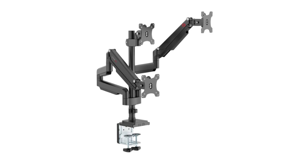 buy gameon-fits-17-30-inch-triple-monitor-arm-for-gaming-and-office-black