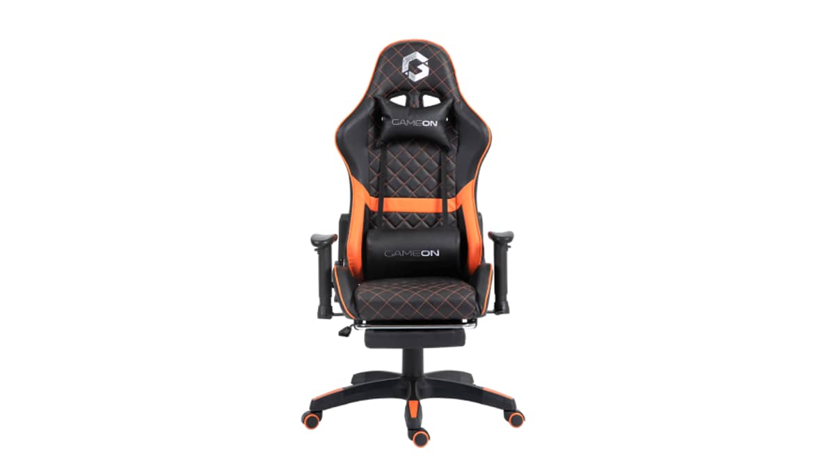 buy gameon-go-bc4d-bo-gaming-chair-with-adjustable-2d-armrest-and-foot-rest-orange-and-black