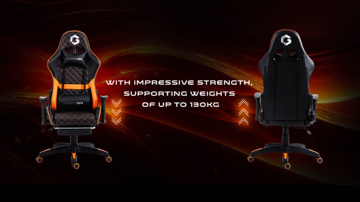 buy gameon-go-bc4d-bo-gaming-chair-with-adjustable-2d-armrest-and-foot-rest-orange-and-black