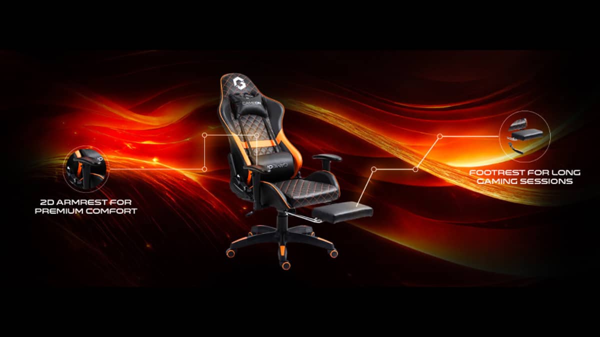 buy gameon-go-bc4d-bo-gaming-chair-with-adjustable-2d-armrest-and-foot-rest-orange-and-black