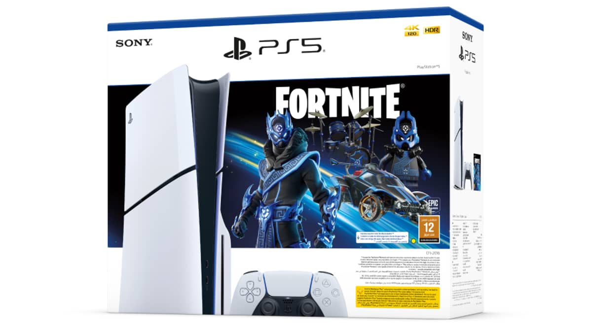 شتر playstation-5-slim-bluray-disc-console-with-fortnite-cobalt-star-dlc-voucher-bundle