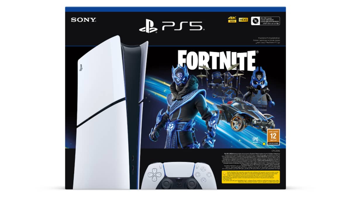 شتر playstation-5-slim-digital-console-with-fortnite-cobalt-star-dlc-voucher-bundle