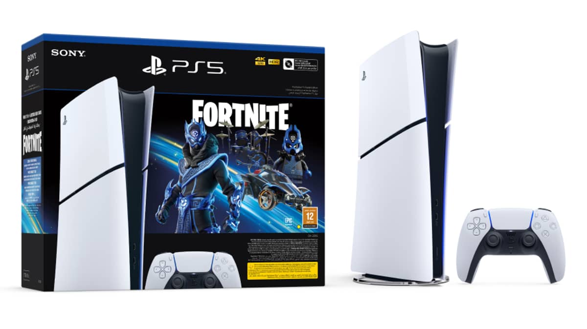 شتر playstation-5-slim-digital-console-with-fortnite-cobalt-star-dlc-voucher-bundle