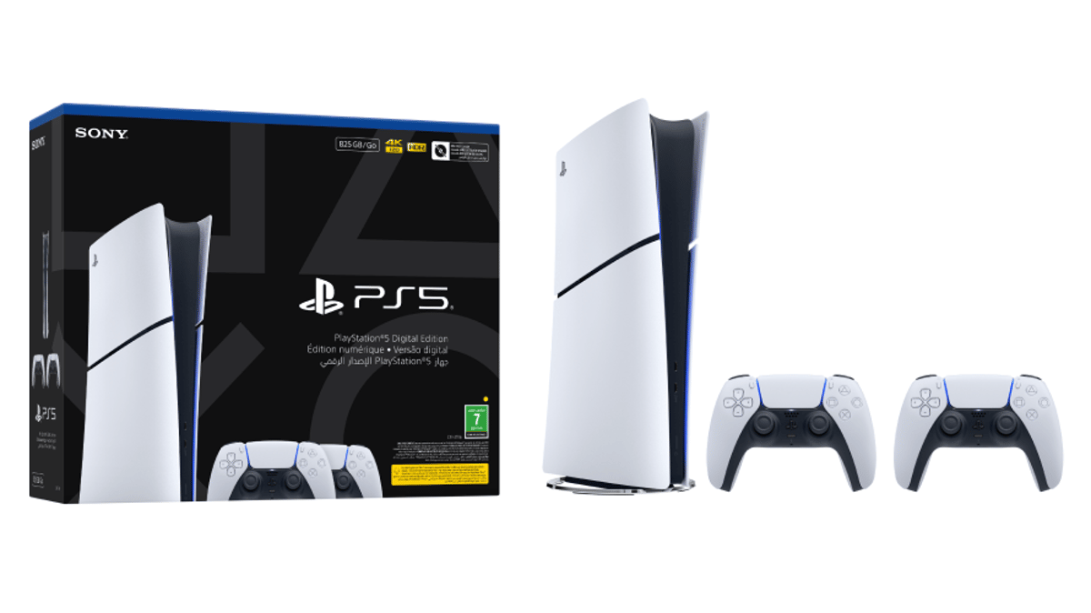 شتر sony-playstation-5-digital-edition-825gb-console-with-extra-dualsense-wireless-controller-white