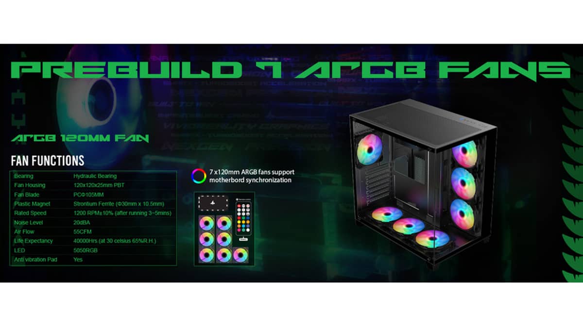 شتر sharx-profin-atx-mid-tower-gaming-pc-case-with-7x-120mm-pre-installed-argb-fans