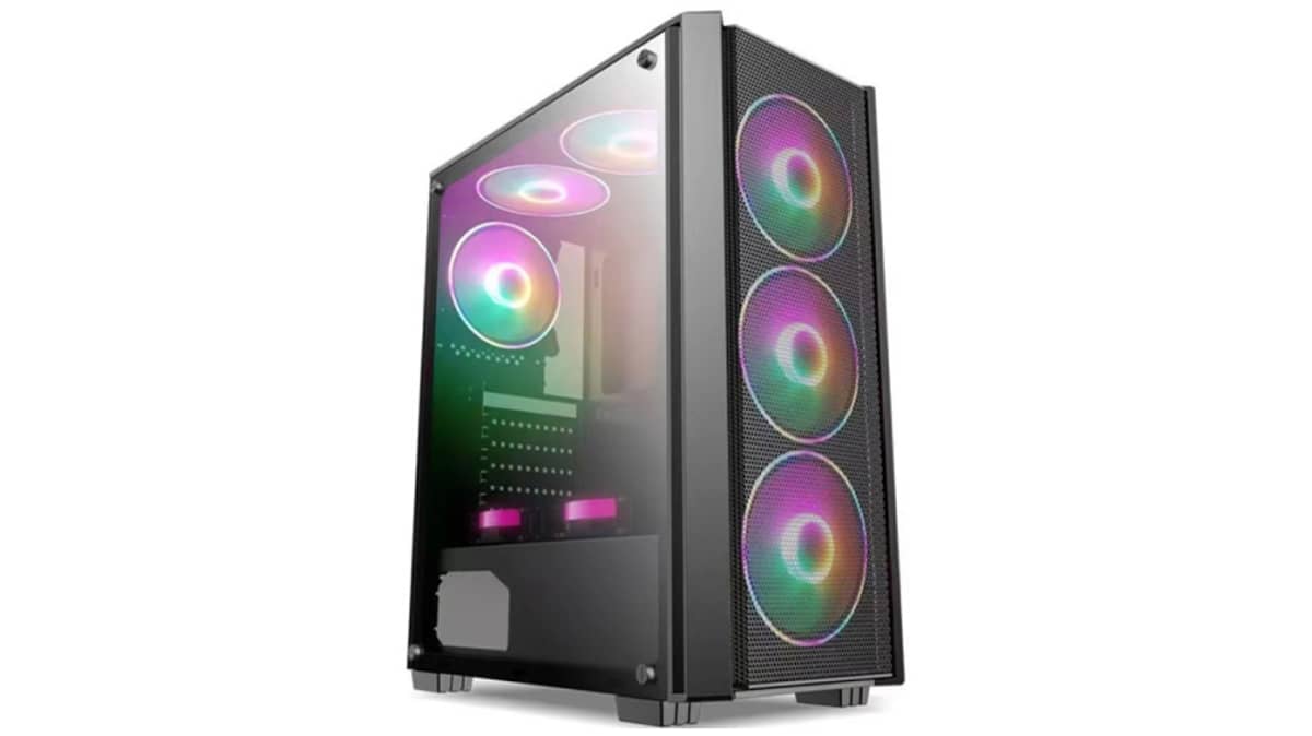 شتر sharx-striker-argb-atx-pc-case-4x120mm-pre-installed-fans-or-glass-side-panel-black