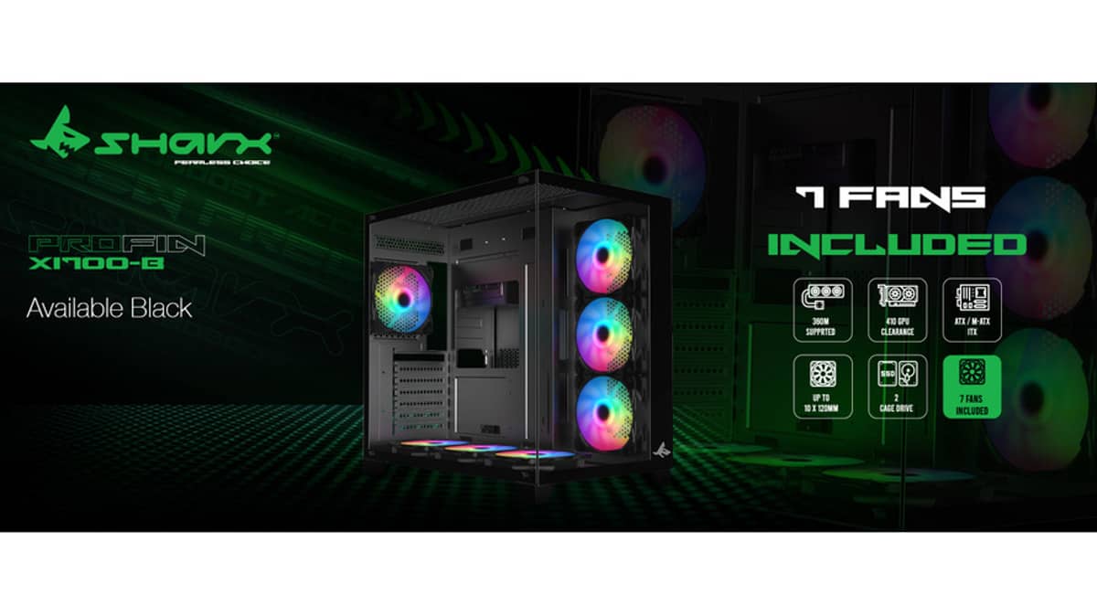 شتر sharx-profin-atx-mid-tower-gaming-pc-case-with-7x-120mm-pre-installed-argb-fans