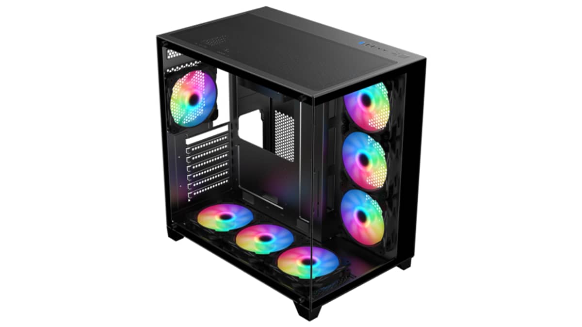 شتر sharx-profin-atx-mid-tower-gaming-pc-case-with-7x-120mm-pre-installed-argb-fans