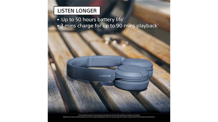 Sony Wireless Bluetooth Headphones On-Ear for Running WH-CH520L Blue 