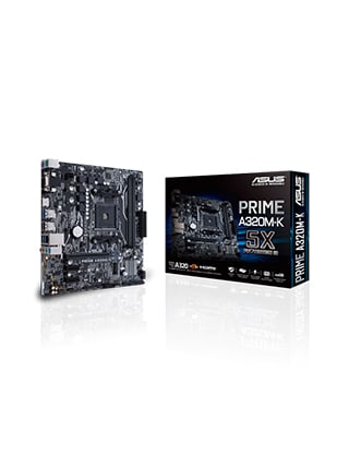Asus PRIME A320M-K Motherboard with LED lighting, DDR4 3200MHz, 32Gb/s M.2, HDMI, SATA 6Gb/s, USB 3.0